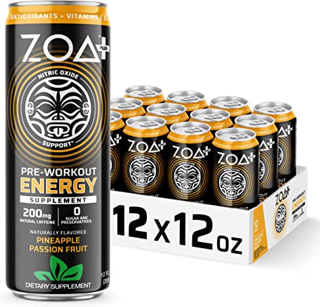 ZOA Plus Sugar-Free Pre-Workout Drink
Ready to Drink with Nitric Oxide, Vitamin B, C and D, 200mg Natural Clean Caffeine, Pineapple Passion Fruit 12 Fl Oz, Pack of 12