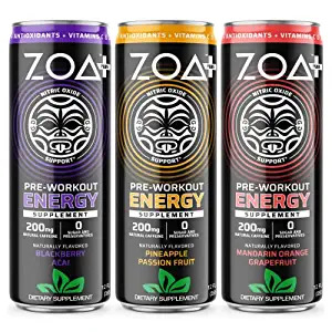 ZOA+ Plus Sugar Free Pre Workout Drinks Bundle | 12 Fl Oz, (36 Pack) | Nitric Oxide Support, Vitamin C, Vitamin B & 200mg Clean Caffeine