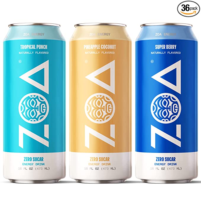 ZOA Zero Sugar Energy Drink Bundle, 16 fl. oz. (36 Pack) - Supports Immunity, Focus, Hydration, Body & Energy - 160mg Natural Caffeine - 100% DV Vitamins C, B6 & B12