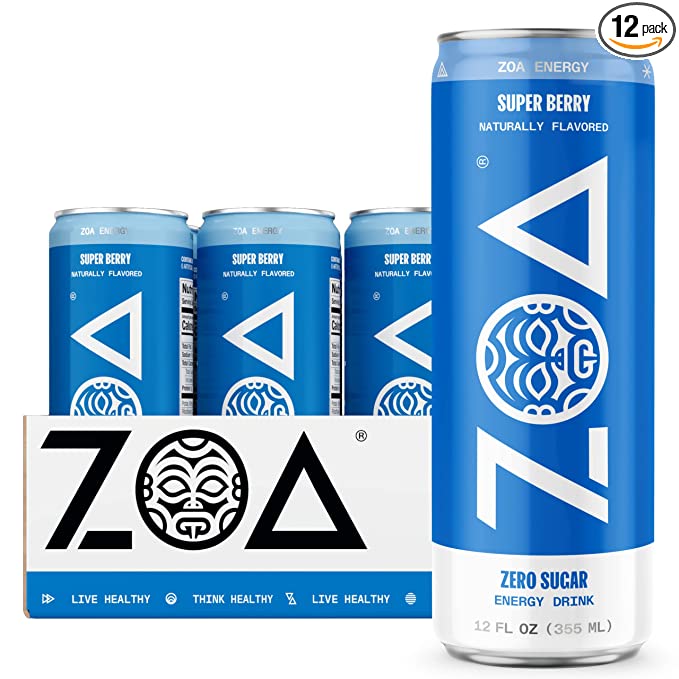 ZOA Zero Sugar Energy Drink, Super Berry, 12 Ounce (Pack of 12)