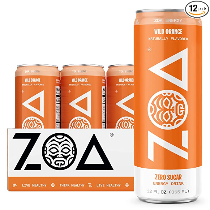 ZOA Zero Sugar Energy Drink, Wild Orange, 12 Ounce (Pack of 12)