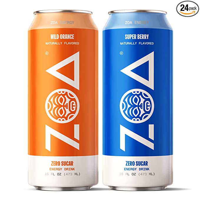 ZOA Zero Sugar Energy Drink, Wild Orange & Super Berry Bundle, 16 fl. oz. (24 Pack) - Supports Immunity, Focus, Hydration, Body & Energy - 160mg Natural Caffeine - 100% DV Vitamins C, B6 & B12